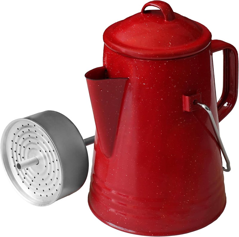 Grip Coffee Percolator (Red) - Durable Glazed Enamel Steel - Prepare Coffee Over the Fire - Camping, Hiking, Backpacking, Fishing, Hunting - (8 Cups) - Image 1